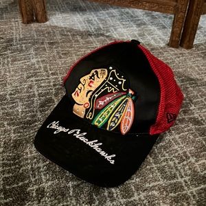 Blackhawks hat, hair friendly Velcro backing